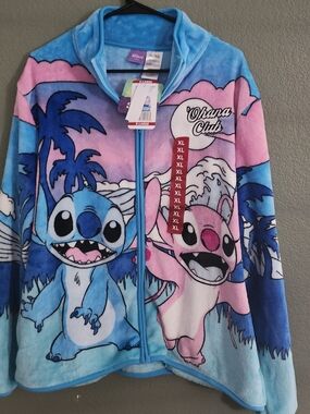 Disney Lilo & Stitch Ohana Club Sherpa Fleece Jacket XL NWT Pink Blue Full Zip